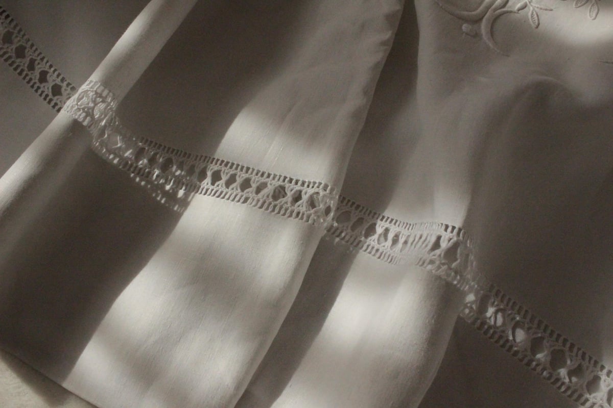 France Antique Linge Ancien Feuilles MONOGRAM“M