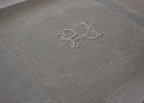 【送料無料対象商品】France Antique “PJ”  MONOGRAM Whitework手刺繍モノグラムクロス（数量5）