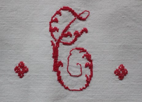 France Antique Linge Ancien Feuilles MONOGRAM“MTP”シーツ