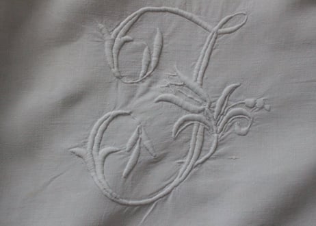 France Antique Linge Ancien Feuilles MONOGRAM“JC”