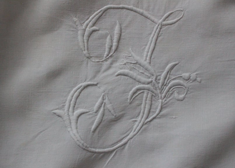 フランスアンティークイニシャルシーツ/モノグラムカバー/MONOGRAM“JC” フランスアンティークイニシャルシーツ モノグラムカバー MONOGRAM JC