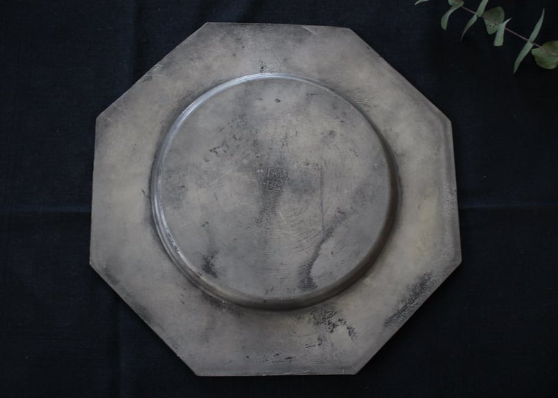 France Antique Etain Pewter Octogonal エタンプレート