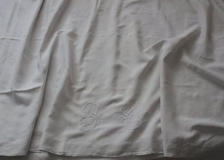 France Antique Linge Ancien Feuilles MONOGRAM“JC”