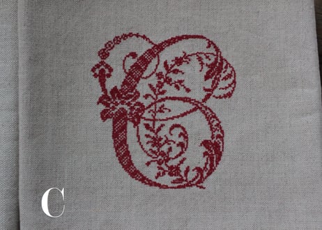 France Antique Torchons 赤ラインリネントルション/MONOGRAM(数量9)