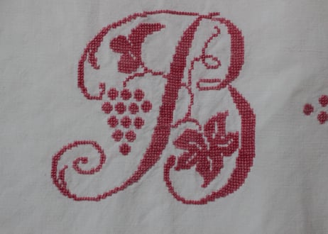 France Antique Linge Ancien Feuilles MONOGRAM“BO”