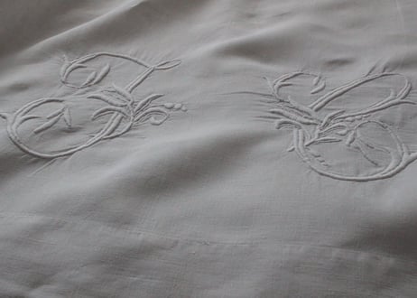 France Antique Linge Ancien Feuilles MONOGRAM“JC”