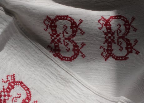France Antique 手刺繍モノグラムクロス/MONOGRAM“BB”(数量3)