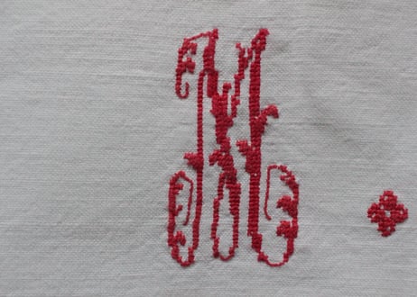 France Antique Linge Ancien Feuilles MONOGRAM“MTP”シーツ