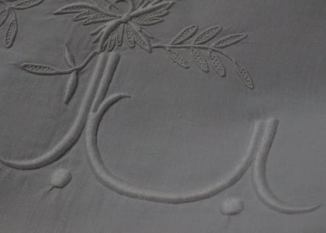 France Antique Linge Ancien Feuilles MONOGRAM“ML”大判シーツ
