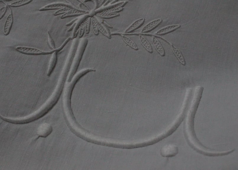 France Antique Linge Ancien Feuilles MONOGRAM“M