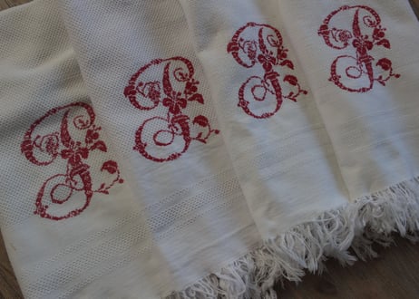 France Antique 手刺繍クロス/MONOGRAM（数量4）
