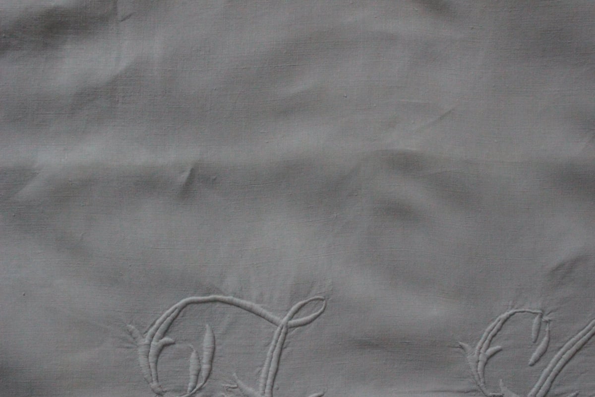 France Antique Linge Ancien Feuilles MONOGRAM“J