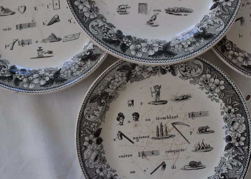 Creil et Montereau【クレイユ モントロー】グリザイユプレート（数量3