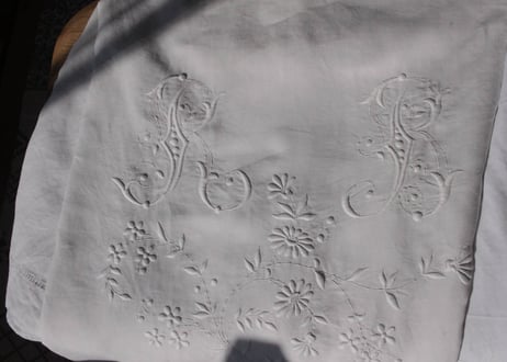 France Antique Linge Ancien Feuilles MONOGRAM“RB”