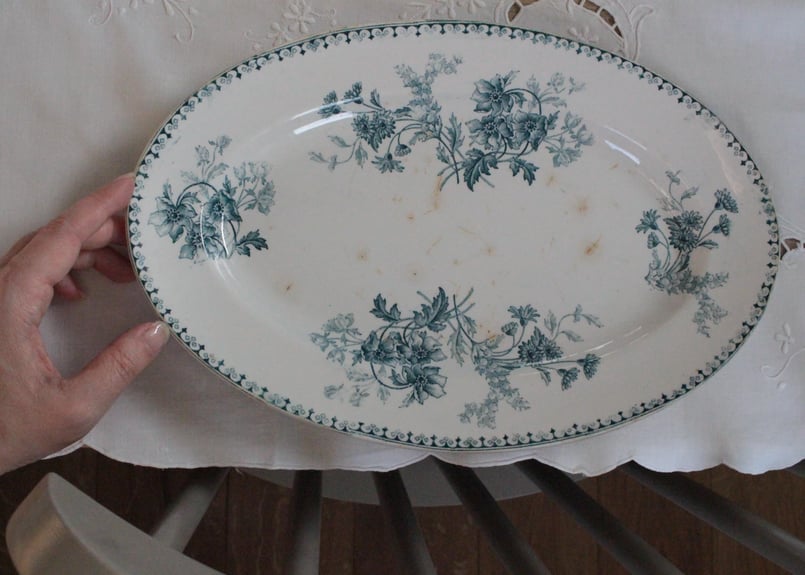 フランス/サルグミンヌ（SARRGUEMINES）ELVIREオーバルblue Sarreguemines 【サルグミンヌ】ELVIRE・オーバルプレート | Antique