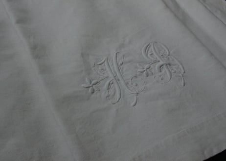 France Antique Linge Ancien Feuilles MONOGRAM“HB”シーツ