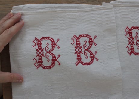 France Antique 手刺繍モノグラムクロス/MONOGRAM“BB”(数量3)