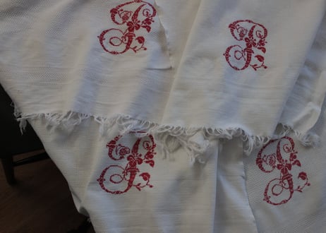France Antique 手刺繍クロス/MONOGRAM（数量4）