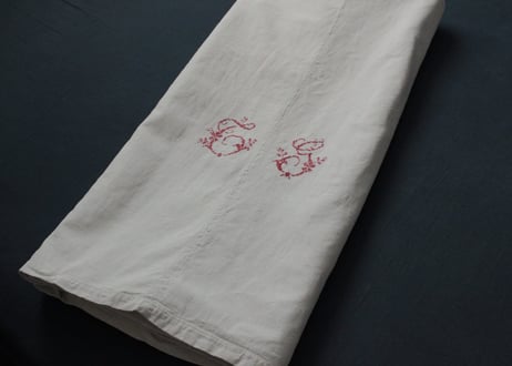 France Antique Linge Ancien Feuilles MONOGRAM“CG”シーツ