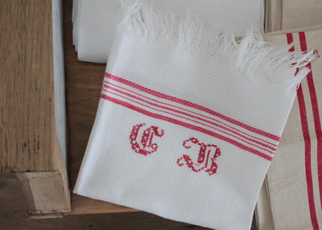 France Antique 手刺繍モノグラムクロス/MONOGRAM“CB”