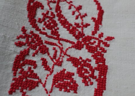 France Antique MONOGRAM“SD”赤花文字/モノグラム大判シーツ