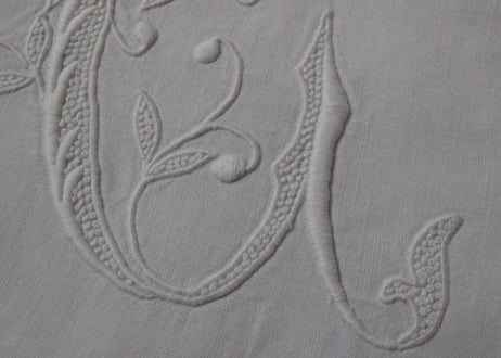 France Antique Linge Ancien Feuilles MONOGRAM“CC”大判シーツ