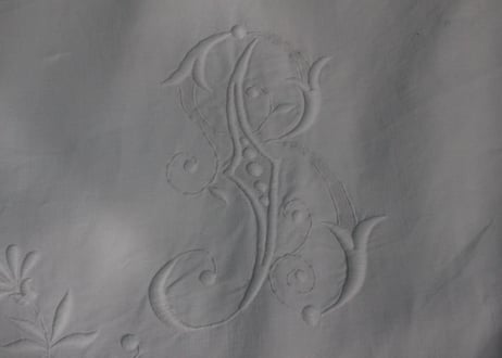 France Antique Linge Ancien Feuilles MONOGRAM“RB”