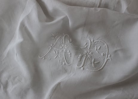 France Antique MONOGRAM“AD”花文字/モノグラム大判シーツ