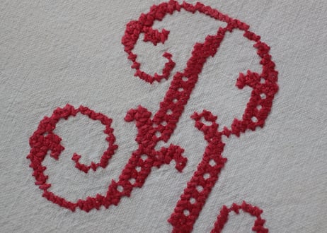 France Antique MONOGRAM“DR”赤/モノグラム大判シーツ