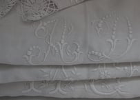 France Antique MONOGRAM“AD”ドット/モノグラム大判シーツ