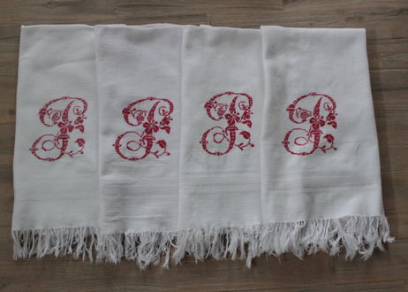 France Antique 手刺繍クロス/MONOGRAM（数量4）