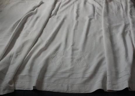 France Antique Linge Ancien Feuilles MONOGRAM“CC”大判シーツ