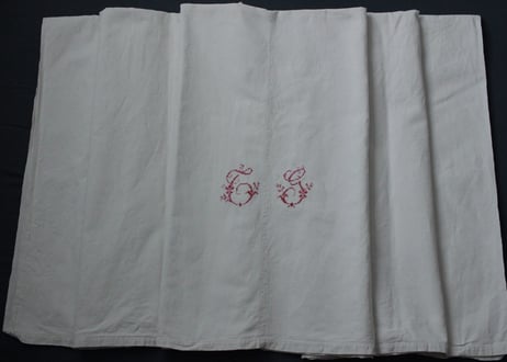 France Antique Linge Ancien Feuilles MONOGRAM“CG”シーツ