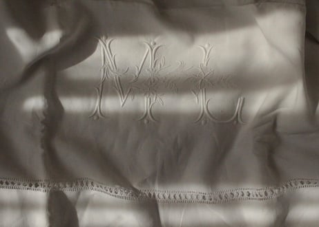 France Antique Linge Ancien Feuilles MONOGRAM“ML”大判シーツ