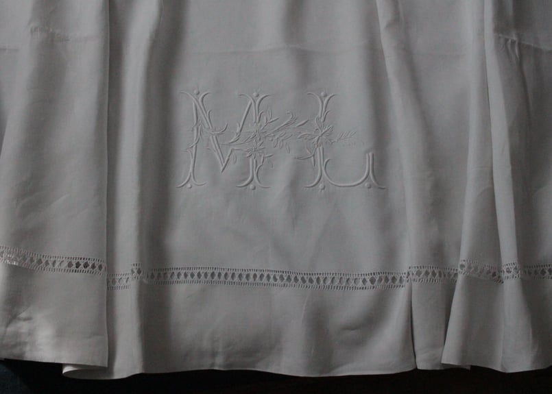 France Antique Linge Ancien Feuilles MONOGRAM“M