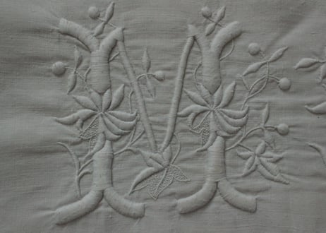 France Antique MONOGRAM“MC”　モノグラム大判シーツ