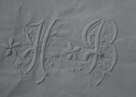 France Antique Linge Ancien Feuilles MONOGRAM“HB”シーツ