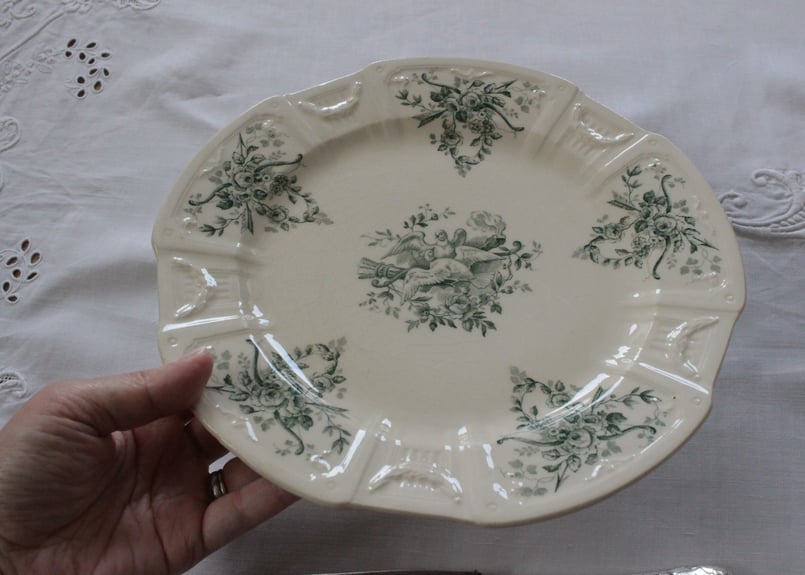 Gien【ジアン】鳩のつがいとバラのプレート(数量4) | Antique