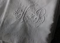 France Antique Linge Ancien Feuilles MONOGRAM“HB”シーツ