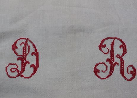 France Antique MONOGRAM“DR”赤/モノグラム大判シーツ