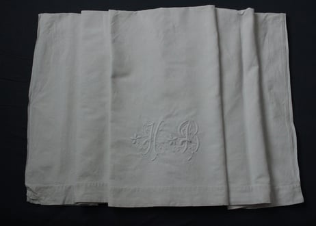 France Antique Linge Ancien Feuilles MONOGRAM“HB”シーツ