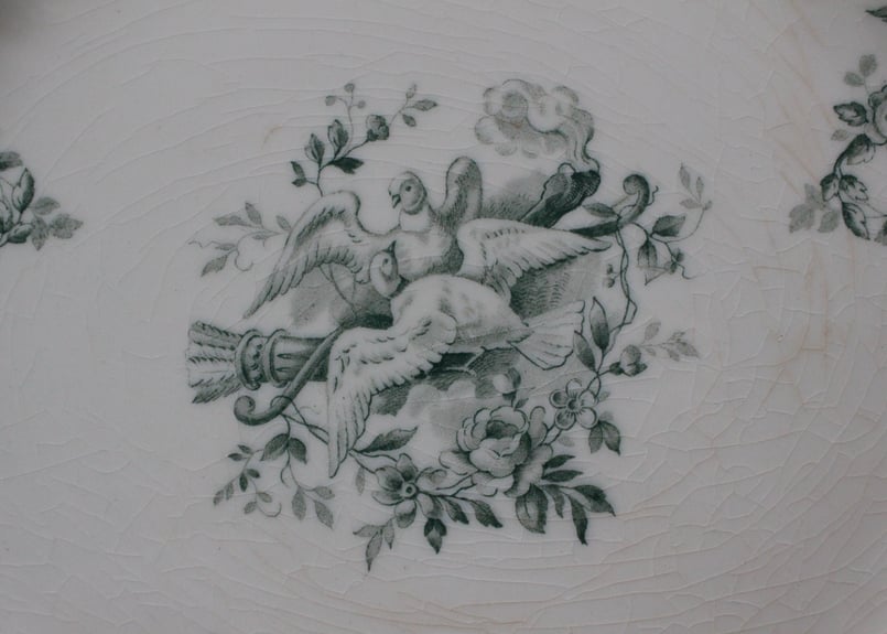 Gien【ジアン】鳩のつがいとバラのプレート(数量4) | Antique & Brocant