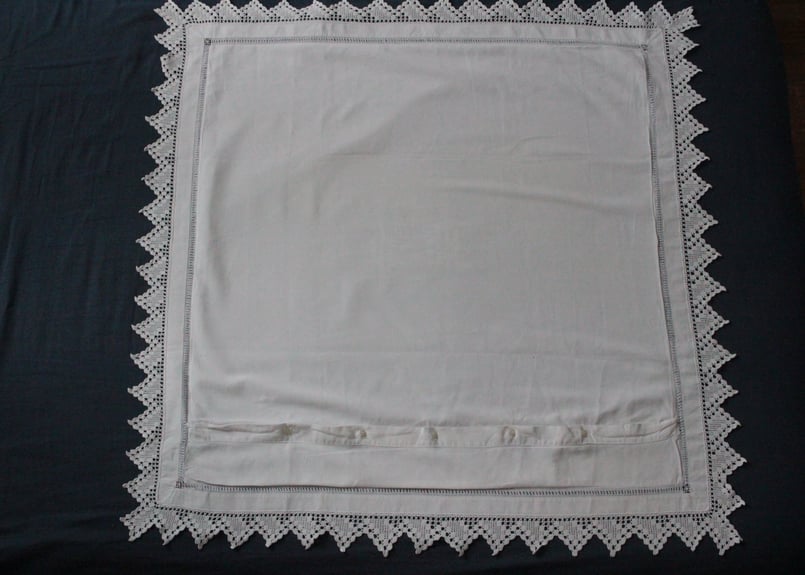 アンティークフランス 花文字モノグラムＥＣ手刺繍 リネンラージクッションカバー アンティークフランス 花文字モノグラムEC手刺繍 リネンラージ