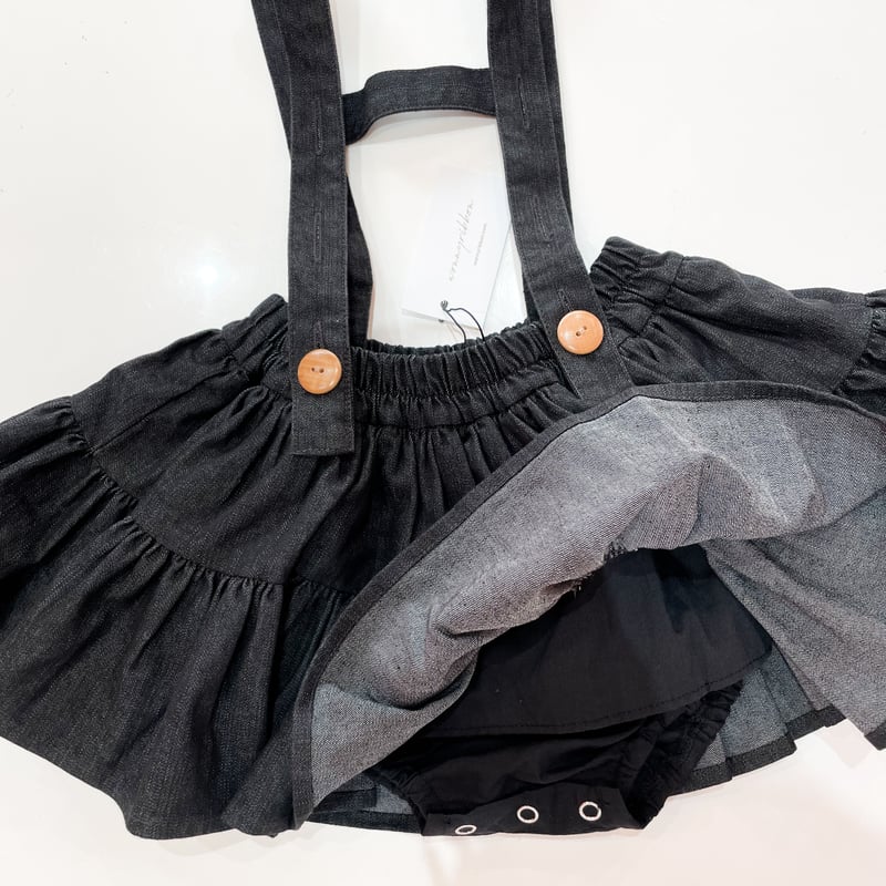 Wonny Ribbon【即納】Black denim skirt (black)《送料無料・