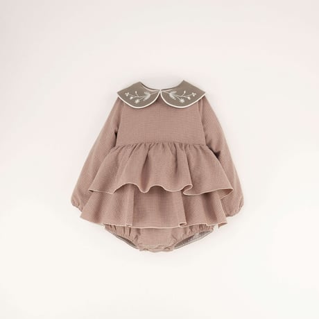Popelin【即納】Pink gingham romper suit with frill《送料無料・セット割対象》
