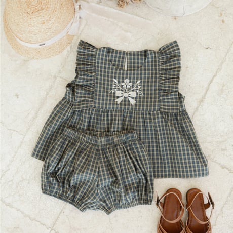 Wonny Ribbon【即納】(残りXL) Olive check set up《送料無料・セット割対象》