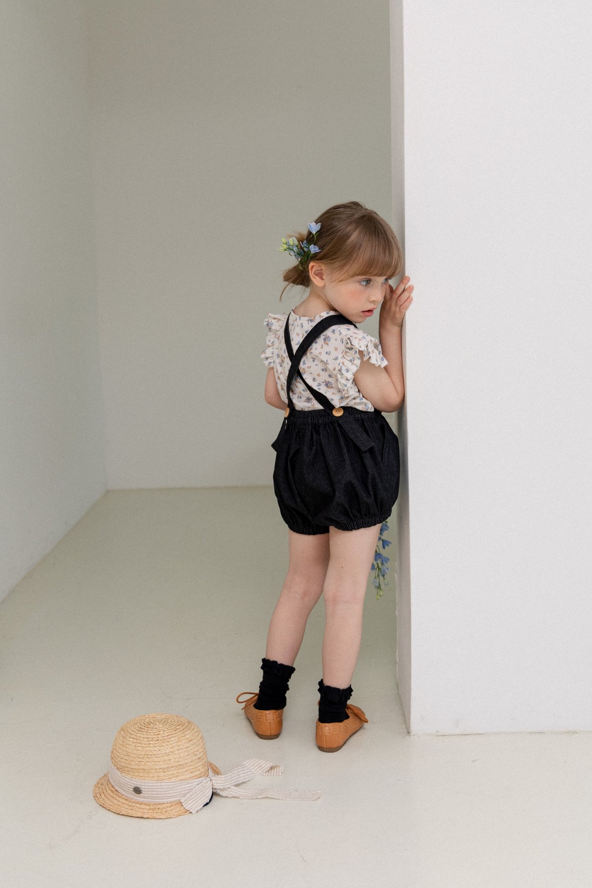 wonny ribbon ロンパース Wonny Ribbon【即納】(残りS・M) Black denim romper (bla