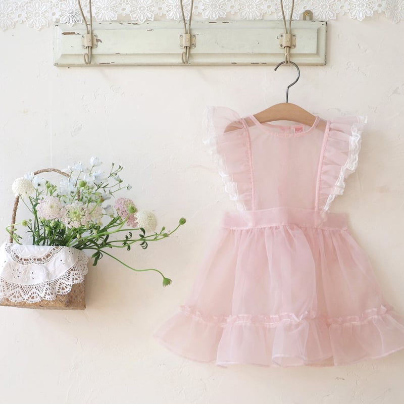 【新品タグ付】CHILD WOMAN rosaプリントオールインワン puella FLO【即納】(残りBlack 3・5) ラベンダーエプロン (black/pi