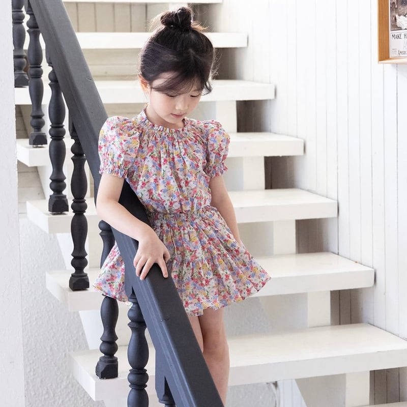 wonny ribbon Little Mate コラボ　花柄スカート　ブラウス Wonny Ribbon【即納】Flower garden skirt & blouse se