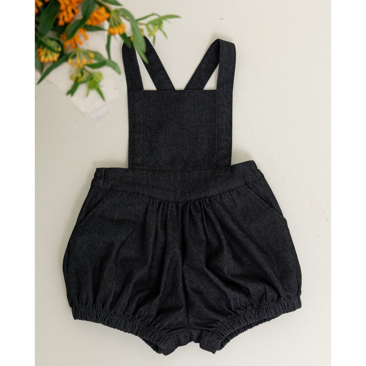 Wonny Ribbon【即納】(残りS・M) Black denim romper (bla